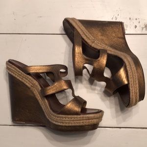 Christian Louboutin Gold Metallic Leather Wedge
